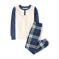 Pijama 2 Piezas The Children's Place | Henley Colorblock Crema/Navy + Tartan Navy/Dorado | Niño Preppy Holiday (4T - 16T)