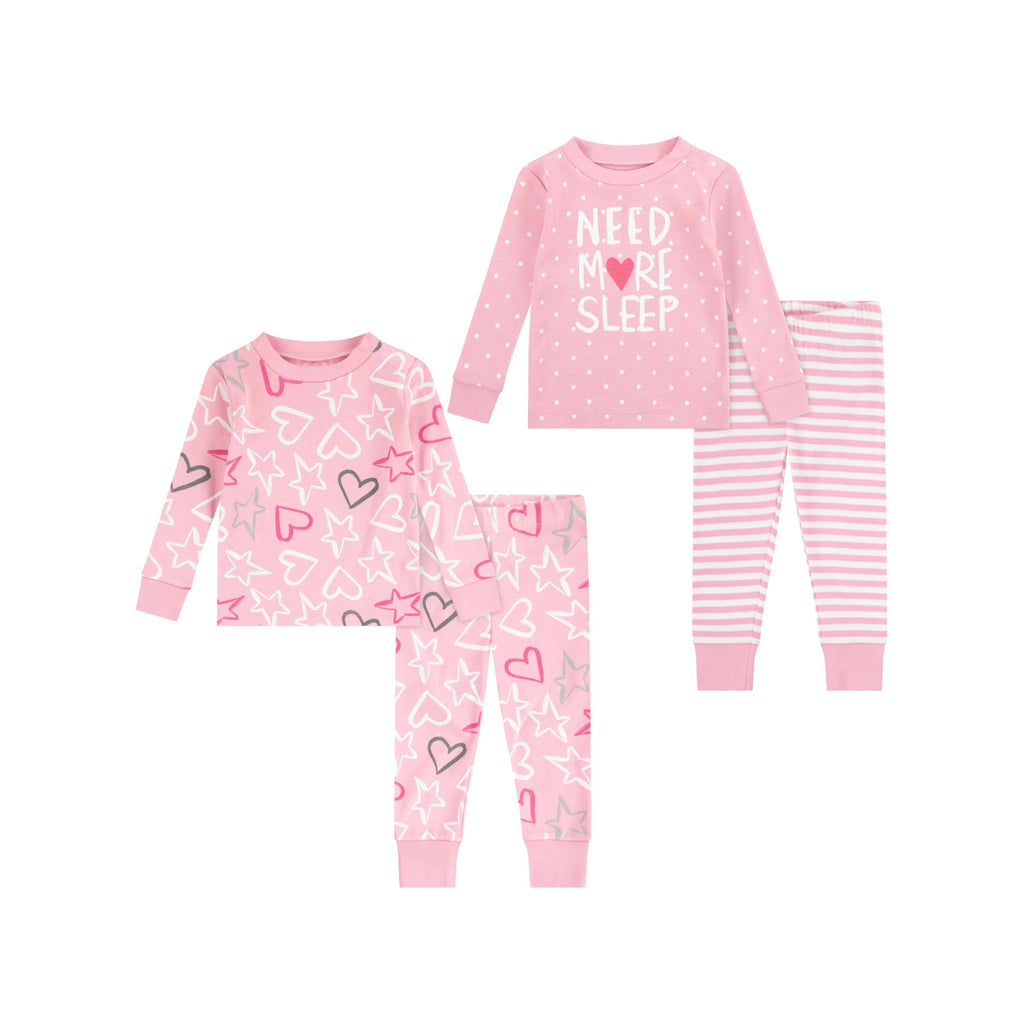 Huggies Conjunto de Pijama 4 Piezas Rosa Corazones y Estrellas (Solo 12M,2T,y 4T)