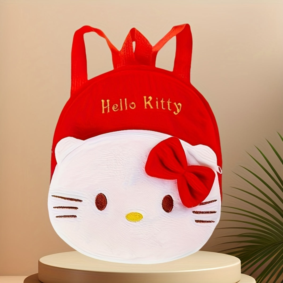 Mochila Escolar Kawaii Sanrio Hello Kitty en Color Rojo y Blanco con Lazo En Relieve y Cierre de Cremallera (Estilo Adorable y Ligero)