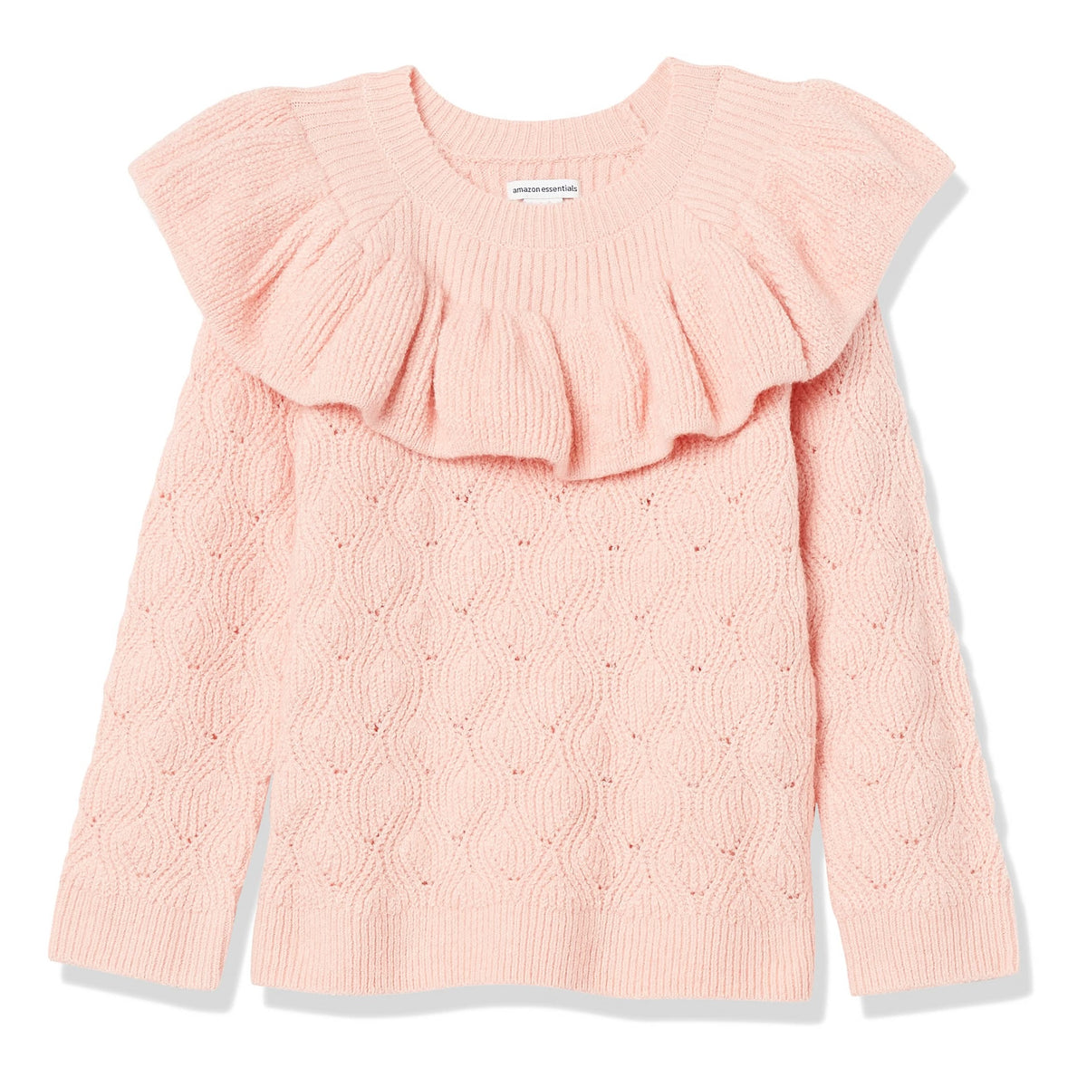 Amazon Essentials Suéter Niña | Rosa Palo Volante Grande • Calado Ondas • Suave al Tacto • Manga Larga