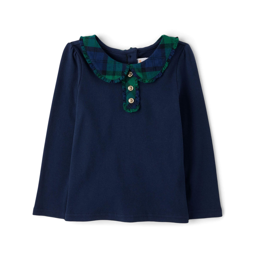 Gymboree Camiseta de Manga Larga con Cuello Peter Pan de Tartán Azul Marino (Solo 18-24M)