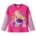 Top de Manga Larga con Princesa Floral para Niñas – Rosa Fucsia a Rayas, Algodón  (2-10 Años )