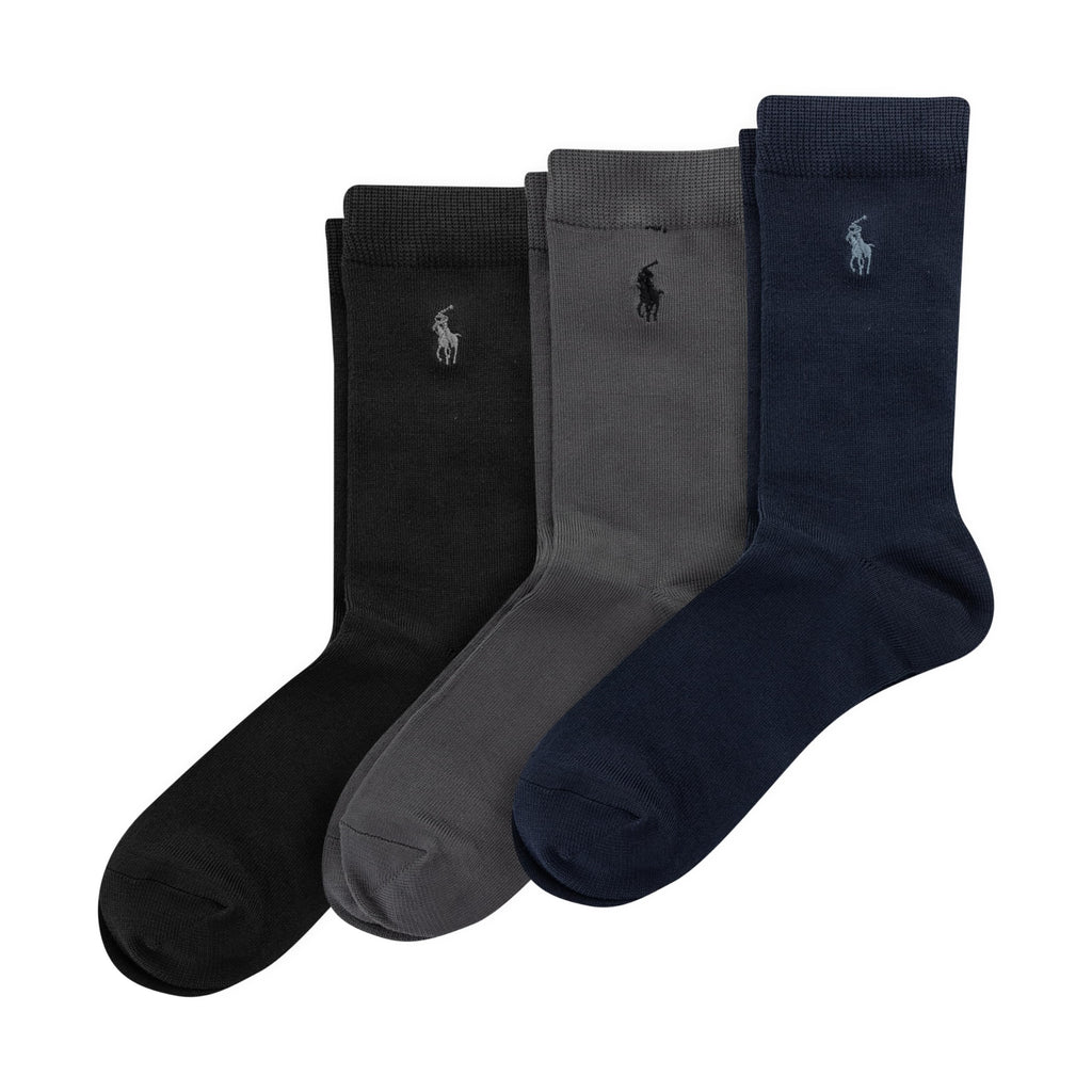 Polo Ralph Lauren | Calcetines de Vestir Niño Pack 3 Super Suaves Stay-Up Negro Gris Marino