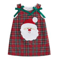 Santa Plaid Girl | Vestido Tartán Rojo Niña Sin Mangas + Cuello Redondo + Aplicación Papa Noel 3D + Lazos Verdes