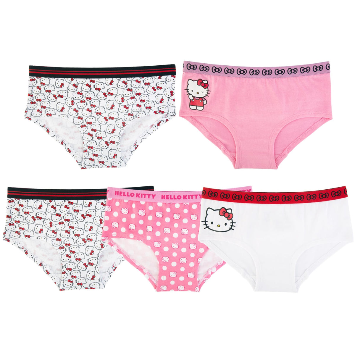 Hello Kitty | Panty Bikini Nina Pack 5 | 95% Algodon 5% Elastano | Sin Etiqueta | Cintura Elastica | Hello Kitty + My Melody + Cinnamoroll + Pompompurin | Licencia Oficial (Solo 4T Y 10T)
