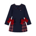 Tommy Hilfiger Vestido Niña | Azul Navy + Moños Terciopelo Rojo • Cuello Peter Pan