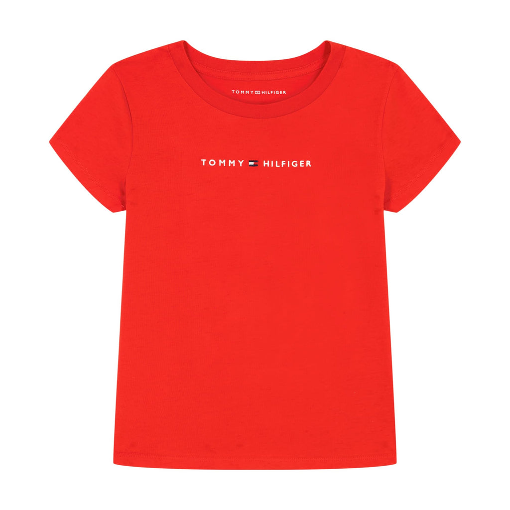 Tommy Hilfiger | Camiseta Manga Corta Logo Clásico Niña rojo - (2T, 3T, 5T, 6T, 7T, y 16T)