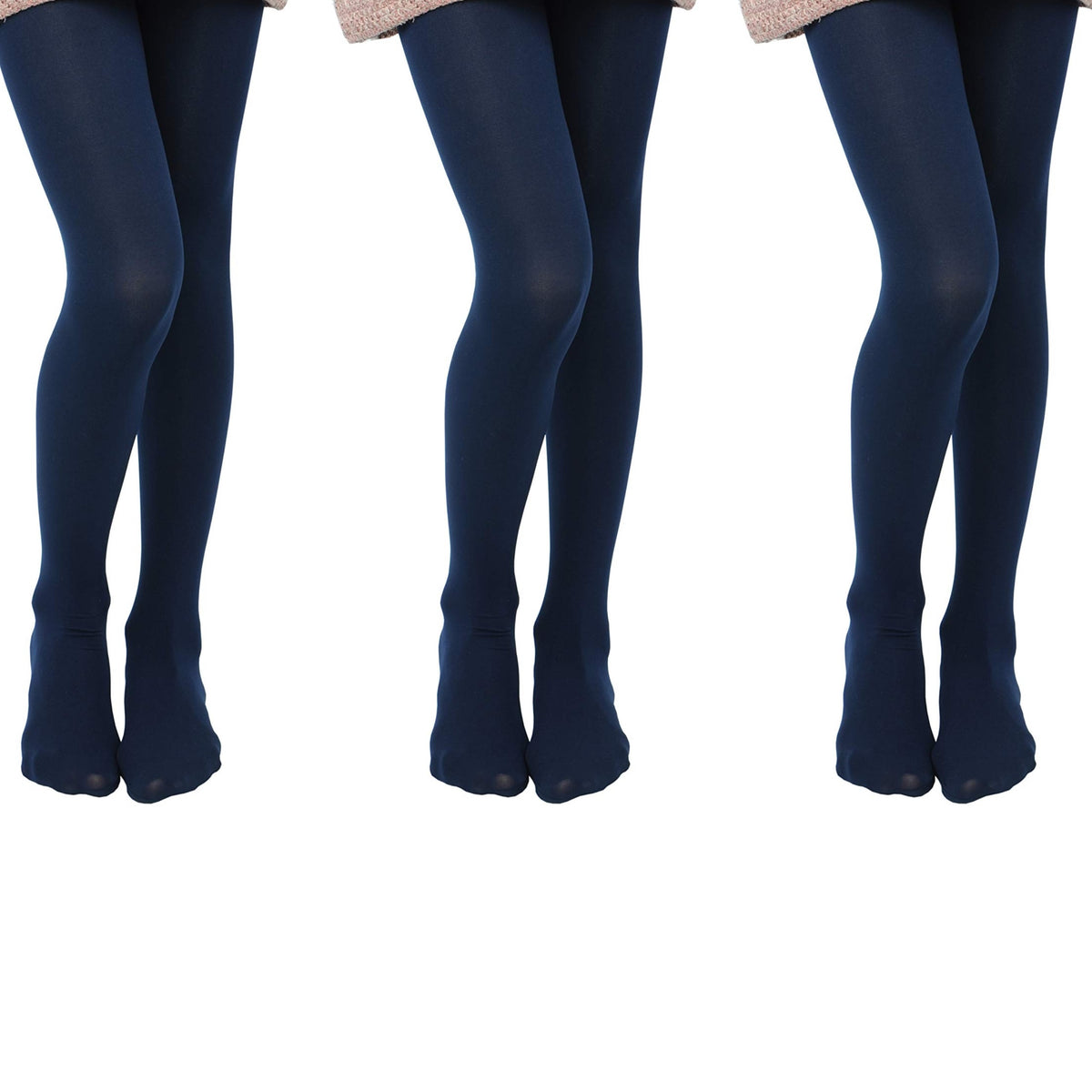 Medias Pantimedias Nina Pack 3 Pares Microfibra 50 Den Azul Marino Alta Elasticidad Uniforme Escolar Baile Casual (2-13T)