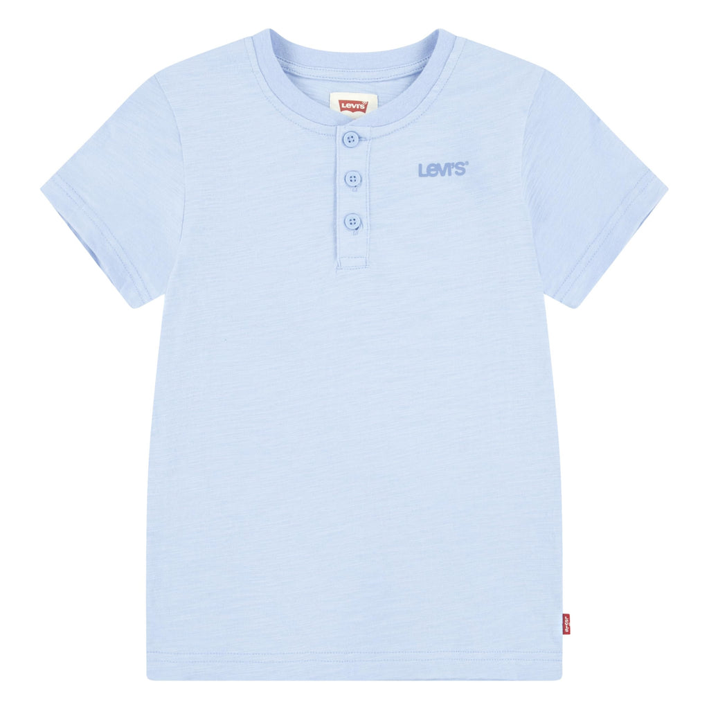 Levi's | Camiseta Henley Manga Corta Sólido Azul Serenidad Niño (4T, 5T, y 8-10T)