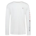 Tommy Hilfiger | Camiseta Niño Manga Larga Texto Vertical Manga Bicolor Rojo Marino Logo Bandera 100% Algodón Blanco (8-16T)