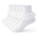 Funjoon | Calcetines Nina Pack 3 Pares Volantes Encaje Bordado Blanco Doble Uso Crew o Largo Costura Plana Uniforme Escolar Boda (2-10 T)