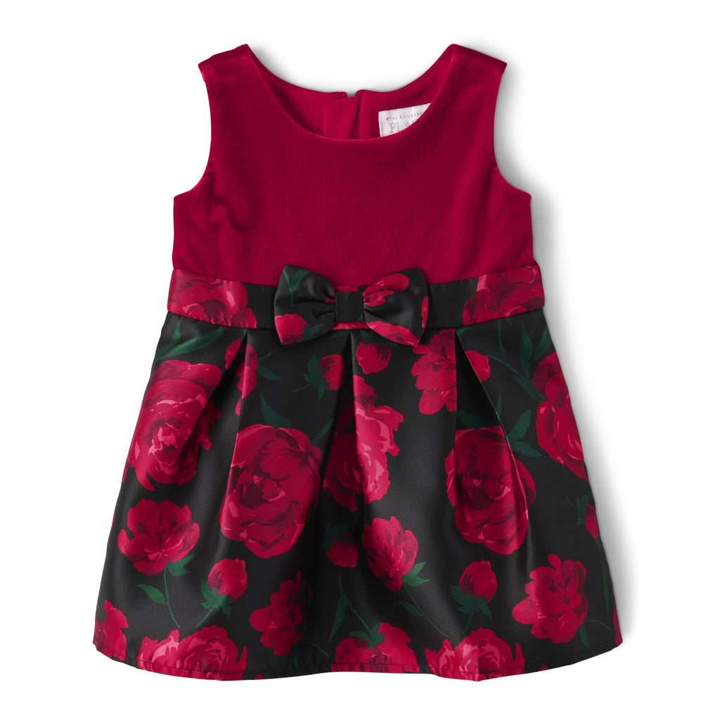 The Children's Place | Vestido Elegante Rosas Rojo y Negro Niña Pequeña