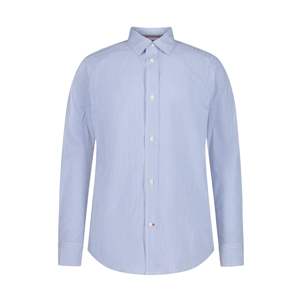 Tommy Hilfiger | Camisa de Vestir Manga Larga Rayas Azul Claro Niño (8T - 16T)