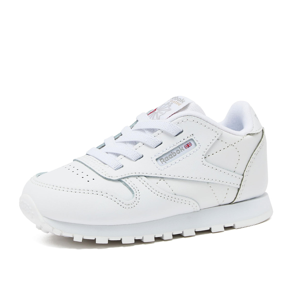 Reebok  -Tenis Casuales de Piel Reebok Classic Leather con Cordones para Niños (Blanco/Blanco) (Talla 20 - 26)