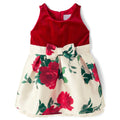 The Children's Place | Vestido Elegante Terciopelo Rojo y Falda Floral Rosas Niña
