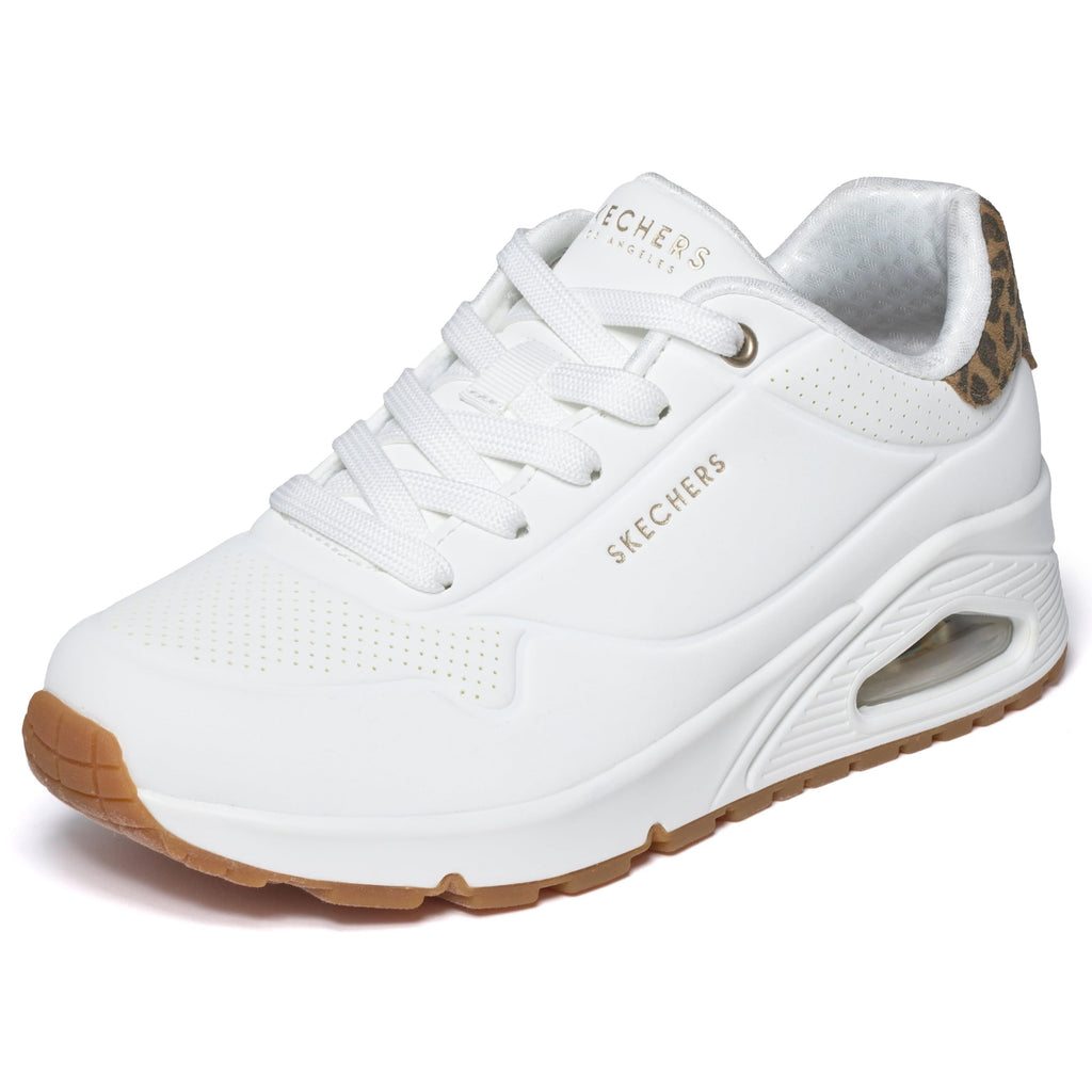 Skechers - Tenis Deportivos de Moda Uno - Jungle Nite con Amortiguación de Aire y Detalle de Leopardo para Mujer (Blanco/Leopardo) (Talla Adulta 35, 38,39,40, y 41)