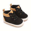 Zapatillas Estilo Botín de Caña Alta para Bebé en Color Negro con Detalles Canelados Camel (Calzado Ligero y Vintage con Suela de Caucho para Otoño/Invierno) (Talla 19- 21)