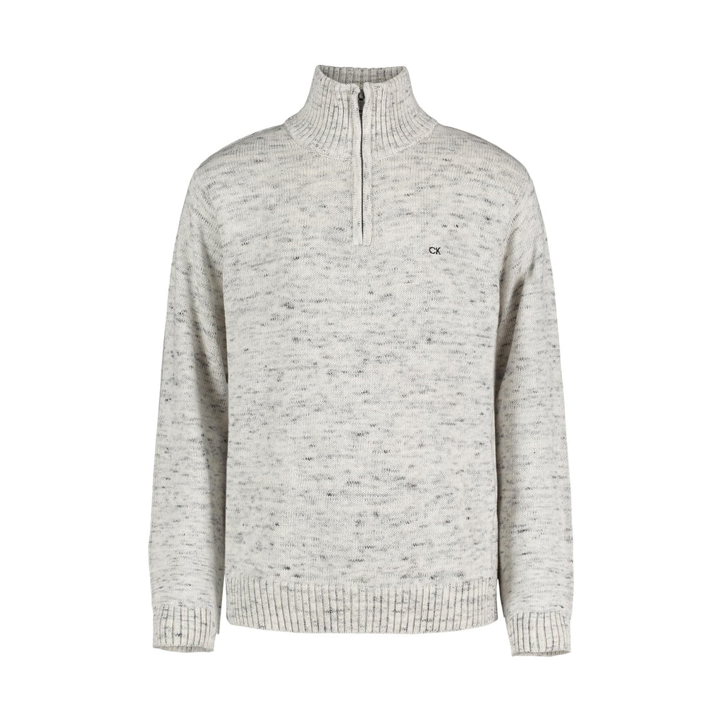 Suéter Half-Zip Calvin Klein | Gris Mélange + Logo CK | 100% Algodón | Niño (Solo 8T)