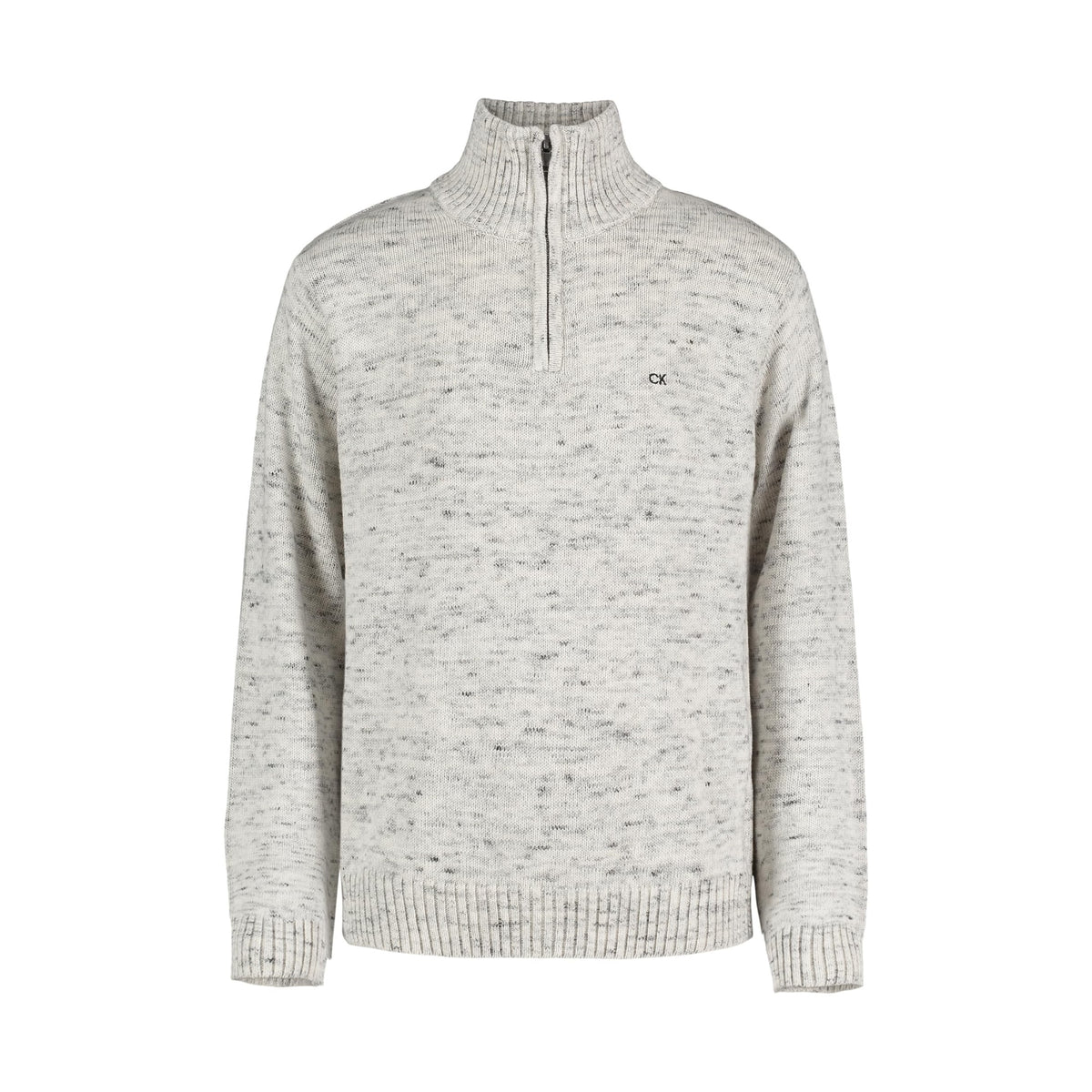 Suéter Half-Zip Calvin Klein | Gris Mélange + Logo CK | 100% Algodón | Niño (Solo 8T)