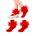 Calcetines Nina Volantes Encaje Tutu Doble Capa Lazo Cinta 3D Rojo Algodon Organza Princesa Navidad Boda (1 - 10T)