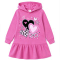 Vestido Hoodie de Corazones para Niñas – Manga Larga Rosa Fucsia con Volante, Algodón (3 - 12T)