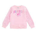 Barbie | Sudadera Nina Manga Larga | Cuerpo Algodon + Mangas Piel Sintetica Felpa Canales | Logo Universitario BARBIE Bicolor Rosa+Lila | Silueta Ponytail + Corazones + Estrellas | Cuello Redondo | Rosa Pastel (2,3,4,5, y 14-16T)