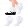 Calcetines Nina Volantes Encaje Tutu Doble Capa Lazo Cinta 3D Blanco Algodon Organza Princesa Uniforme Comunion Boda  (1 - 10T)