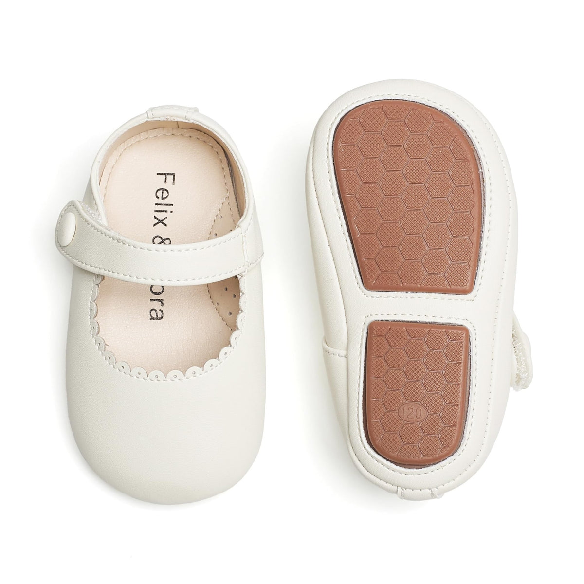 Zapatos de Vestir Antideslizantes de Suela Suave con Velcro para Bebé (Marfil Blanco) – Félix & Flora