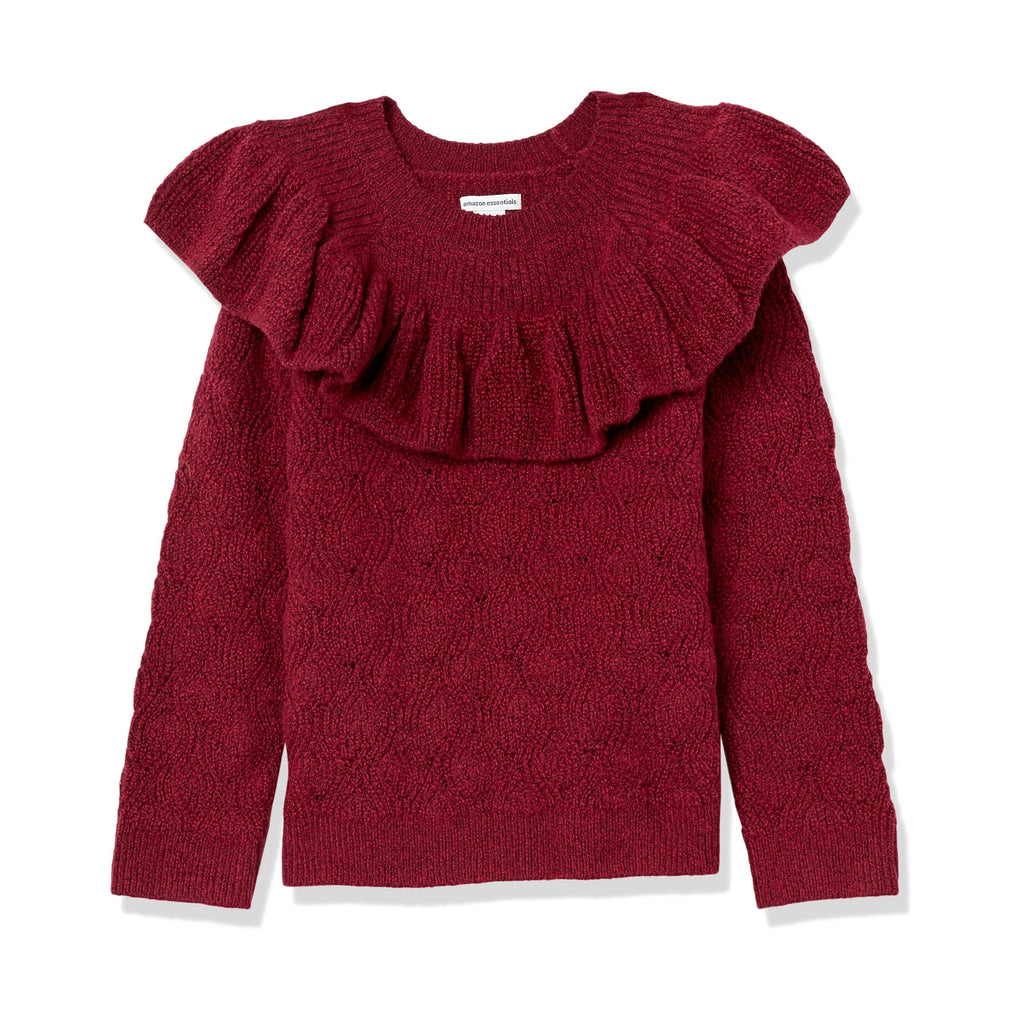 Amazon Essentials Suéter Niña | Rojo Frambuesa Volante Grande • Suave al Tacto • Manga Larga