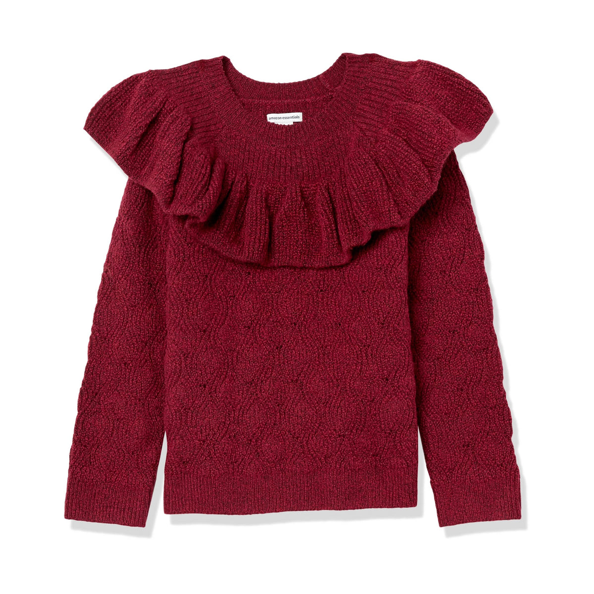 Amazon Essentials Suéter Niña | Rojo Frambuesa Volante Grande • Suave al Tacto • Manga Larga