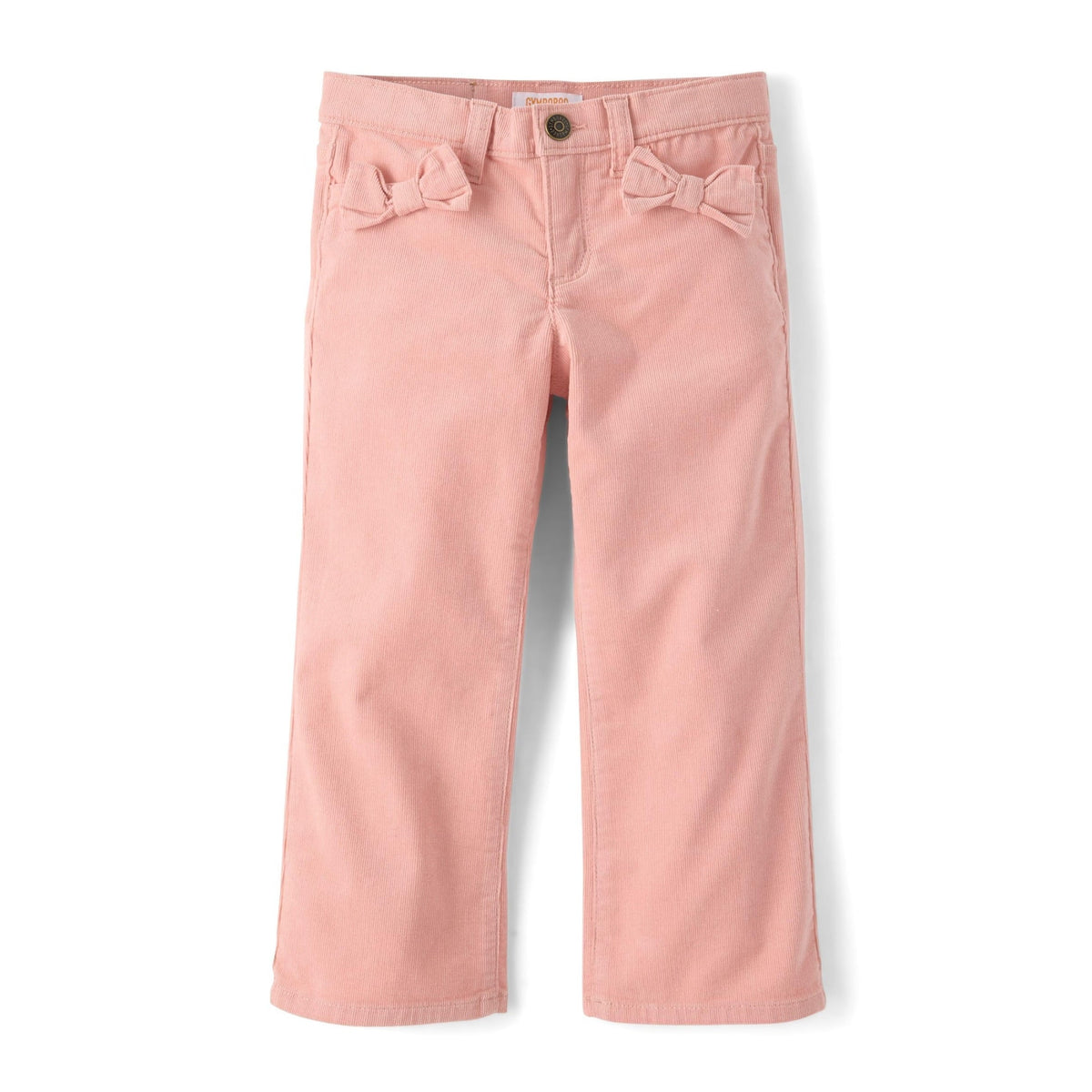 Gymboree pantalón ancho de pana rosa con lazos decorativos en bolsillos delanteros – vista frontal