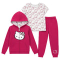 Conjunto 3 Piezas Oficial Hello Kitty para Niña: Hoodie Cremallera + Camiseta Allover + Jogger