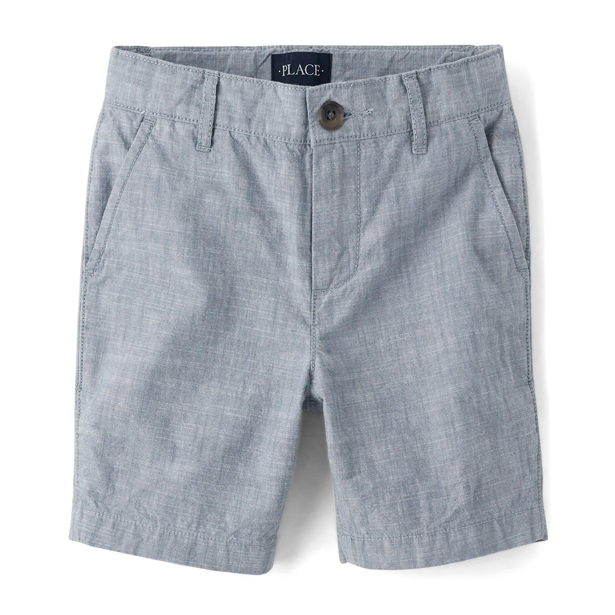 The Children's Place Short Chino Texturizado Niño | Gris Azulado/Chambray • Algodón • Botón + Cremallera