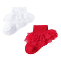 Calcetines Bebé Niña Pack 2 Algodón Canalé Encaje Volante Clásico Blanco Rojo Navidad Bautizo