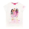 Barbie | Camiseta Nina Manga Corta | 100% Algodon | Grafico Stand Together 3 Muñecas | Logo Barbie Metalico Plateado | Corazon en Manga | Cuello Redondo | Blanco (Solo 8T)
