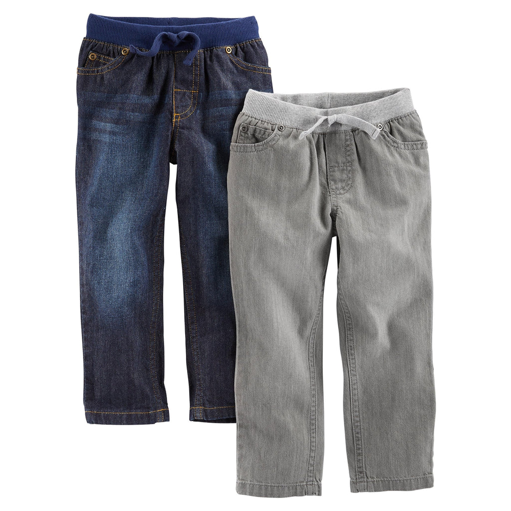 Simple Joys by Carter's Pack 2 Jeans Pull-On Niño | Mezclilla Cónica Relajada — Azul Navy + Gris • Cintura Elástica con Cordón