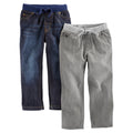 Simple Joys by Carter's Pack 2 Jeans Pull-On Niño | Mezclilla Cónica Relajada — Azul Navy + Gris • Cintura Elástica con Cordón