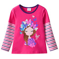 Top de Manga Larga con Niña y Mariposas para Niñas – Rosa Fucsia a Rayas Morado y Rosa, Algodón (2-12 Años)