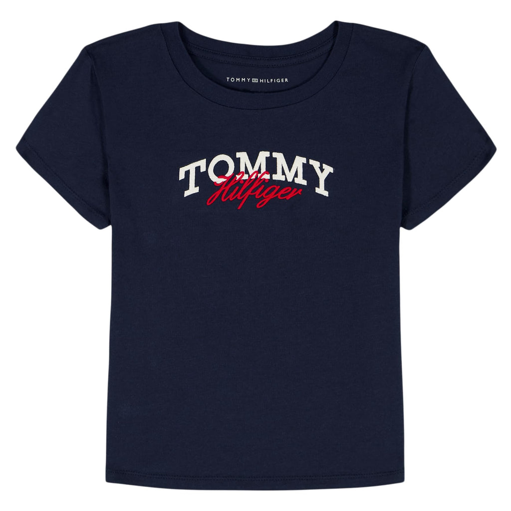 Tommy Hilfiger | Camiseta Nina Manga Corta | 100% Algodon | Cuello Redondo | Logo Grafico Tommy Hilfiger | Corte Ajustado | Dobladillo Recto | Azul Navy (7 - 10T)