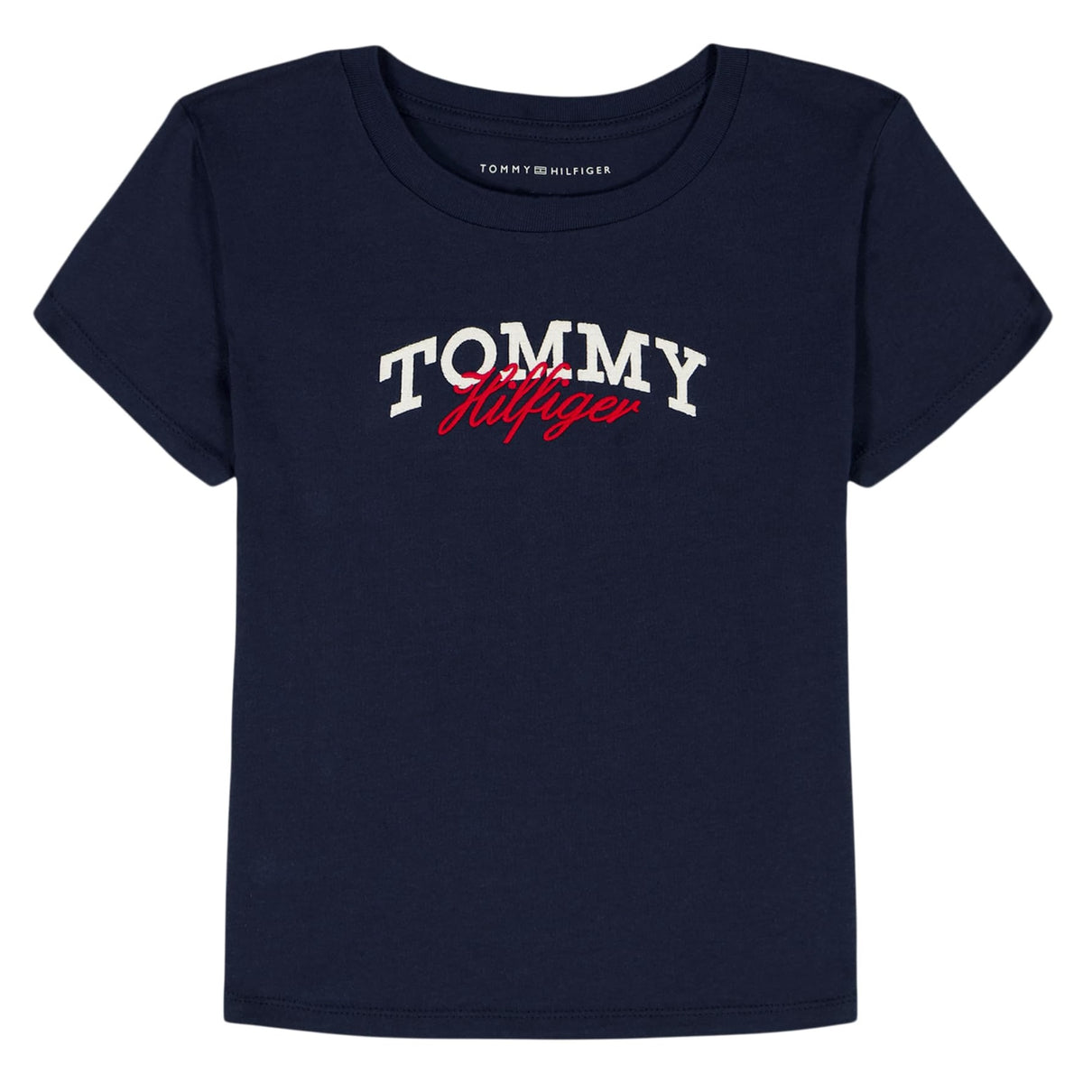 Tommy Hilfiger | Camiseta Nina Manga Corta | 100% Algodon | Cuello Redondo | Logo Grafico Tommy Hilfiger | Corte Ajustado | Dobladillo Recto | Azul Navy (7 - 10T)