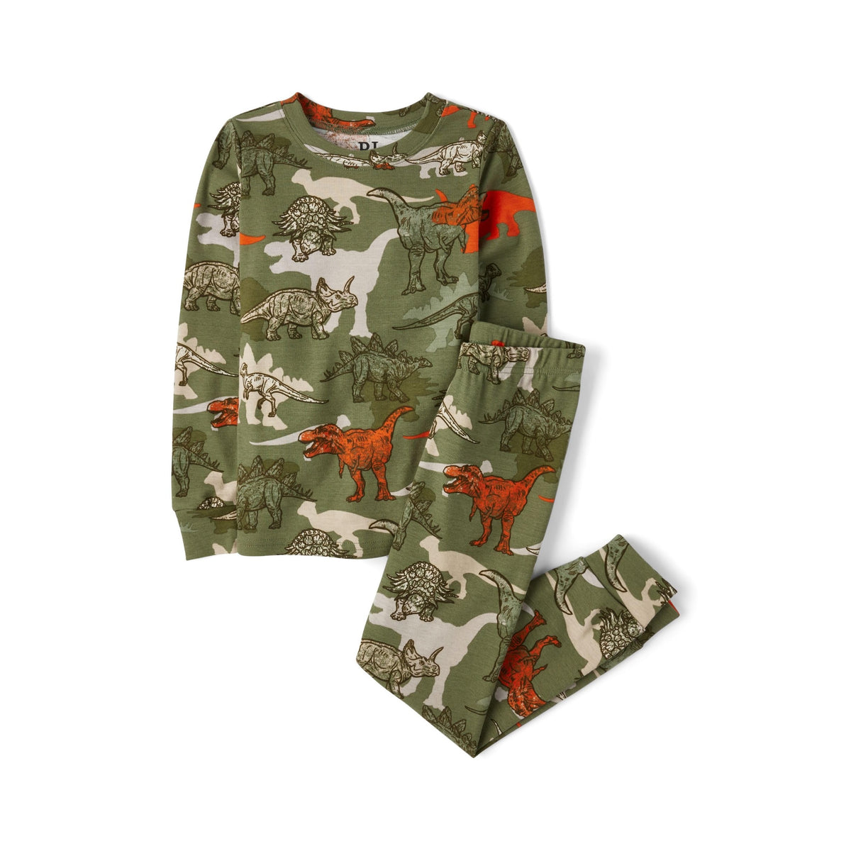 Pijama 2 Piezas The Children's Place | 100% Algodón + Dinosaurios Camo All-Over + T-Rex Triceratóps Estegosaurio | Niño Verde Olivo (4T -16T)
