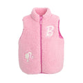 Chaleco Sherpa Barbie Oficial | Piel Oveja Sintética + Parches Felpilla “B” + Cuello Alto | Niña Rosa (5-16 Años)