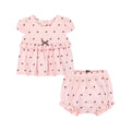 Conjunto 2 Piezas Tommy Hilfiger | Top Peplum Mangas Puff + Bloomer con Volante | Logos Rosa | Niña/Bebé (2M - 24M)