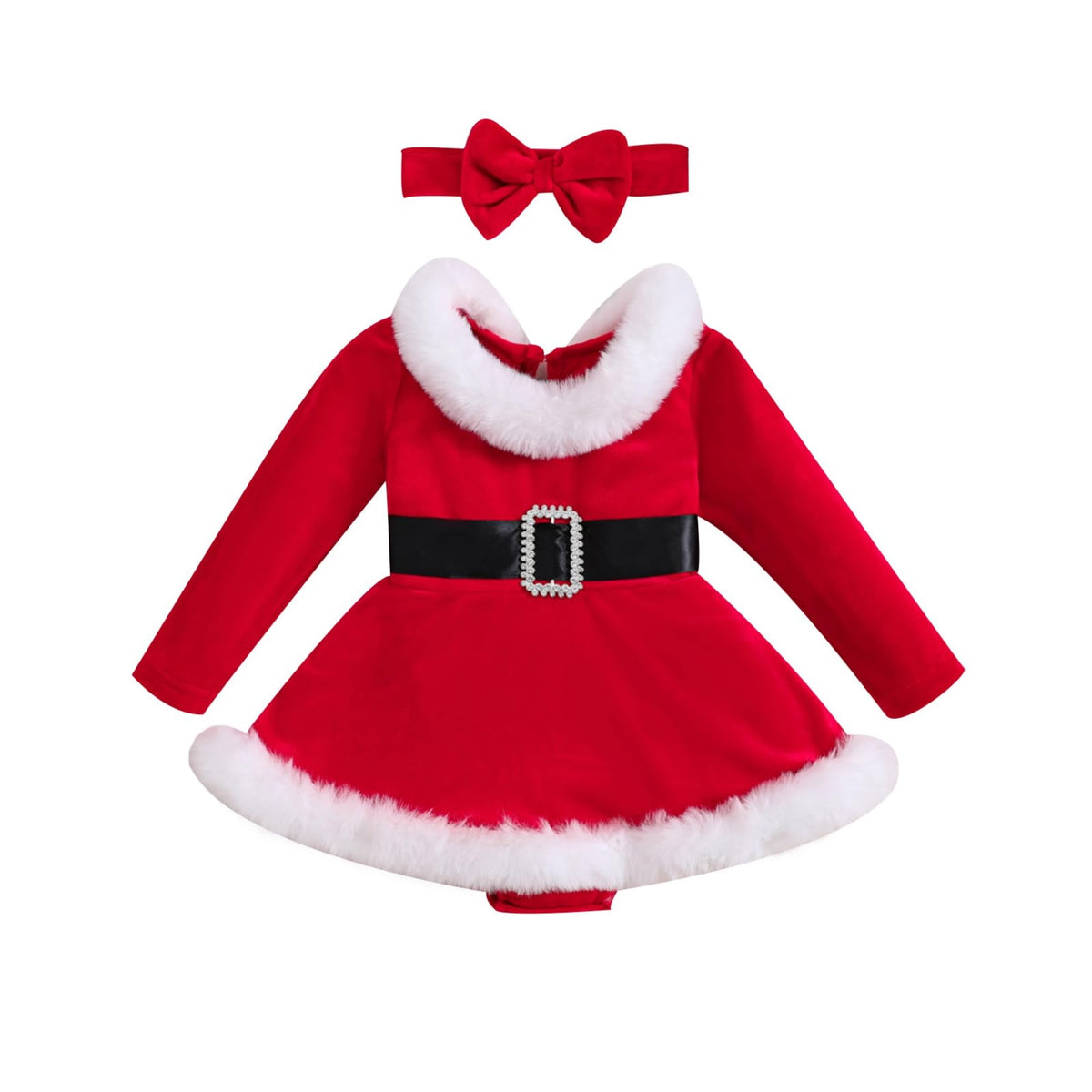 Bonangber | Vestido Navideño Terciopelo Rojo Papá Noel Bebé Niña