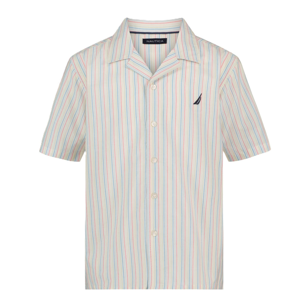 Nautica | Camisa Manga Corta Rayas Finas Resort Blanco Multicolor Niño  (8T - 16T)