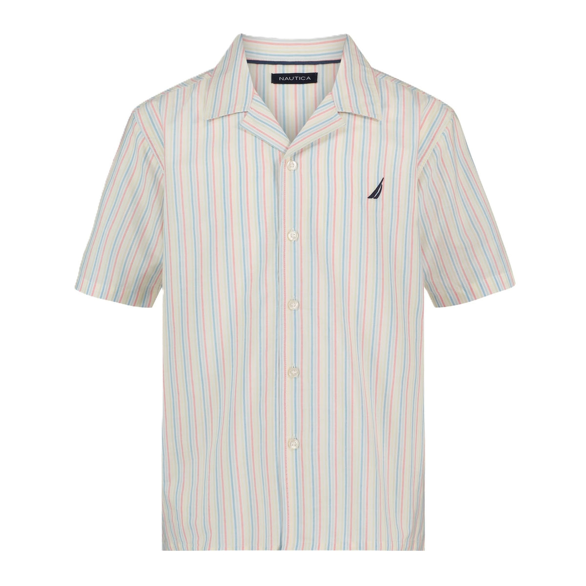 Nautica | Camisa Manga Corta Rayas Finas Resort Blanco Multicolor Niño  (8T - 16T)