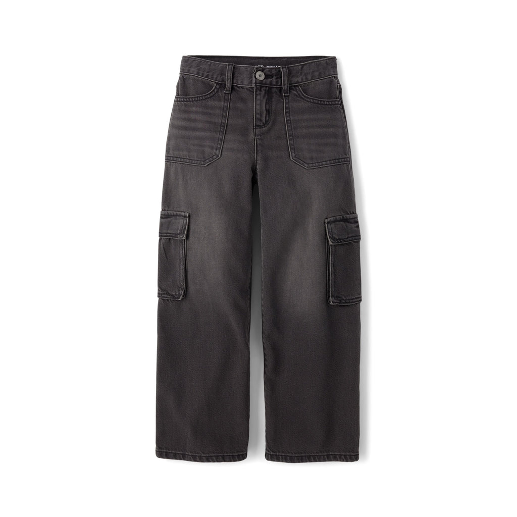 Jean Cargo Baggy The Children's Place | Thunder Wash Negro Carbón + Costuras Contraste + Bolsillos Cargo | Niña (4T - 16T)