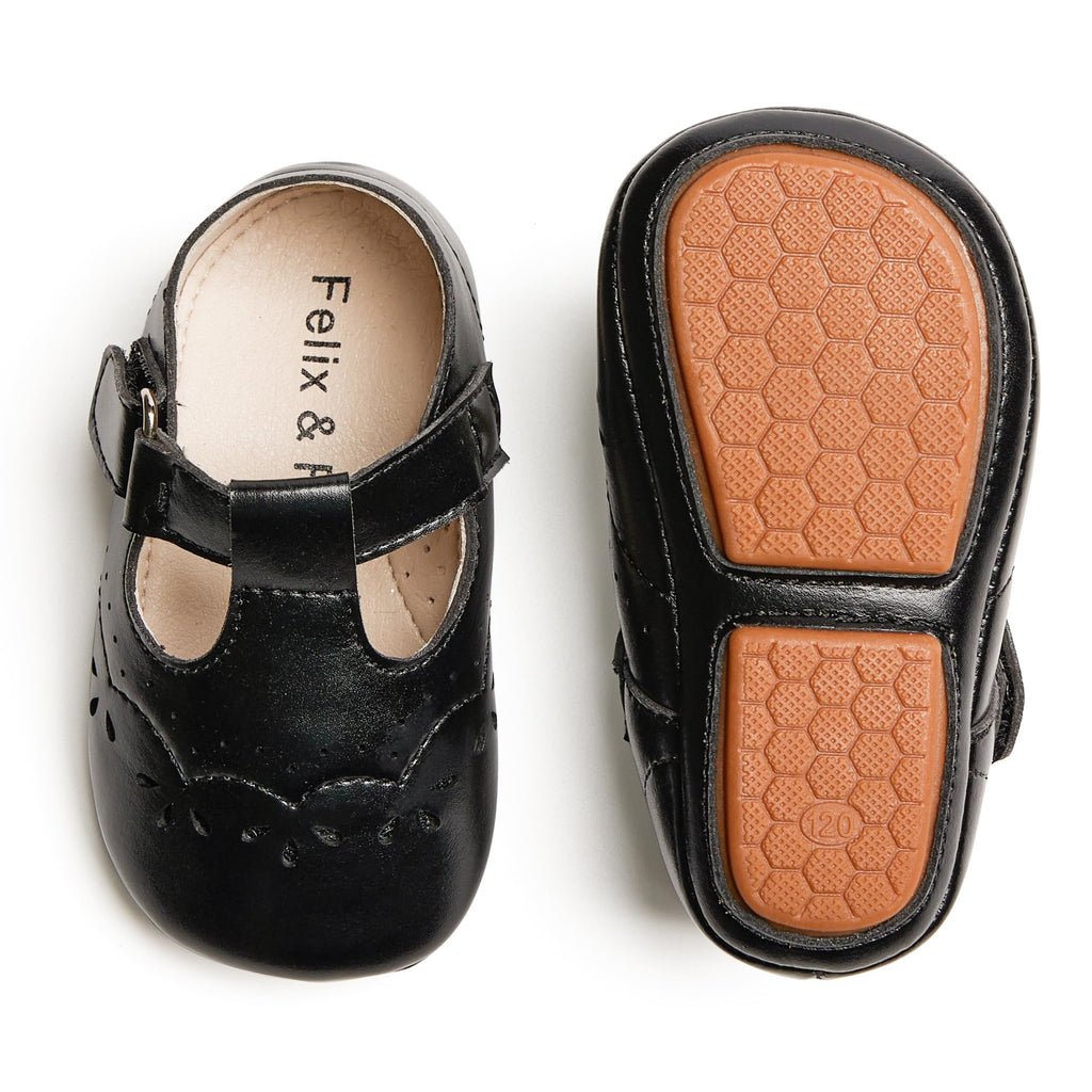 Zapatos de Vestir Antideslizantes de Suela Suave con Velcro para Bebé (Negro) – Félix & Flora