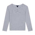 Tommy Hilfiger | Camiseta Nina Manga Larga | 94% Algodon 6% Elastano | Cuello Barco con Nudo Twist | Textura Acanalada 1x1 | Corte Ajustado | Rayas Blanco + Navy Fino (7 - 16T)