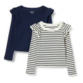 Amazon Essentials Pack x2 Camisetas Niña | Navy + Rayas • Manga Larga con Volantes